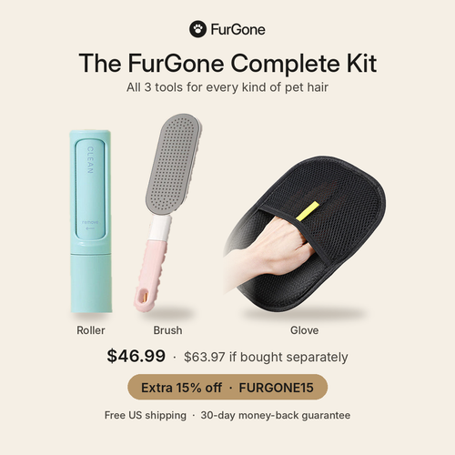 FurGone Complete Kit - roller, pink brush and grooming glove